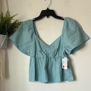 NWT Nordstrom Abound Baby Blue Gauze Peplum Top